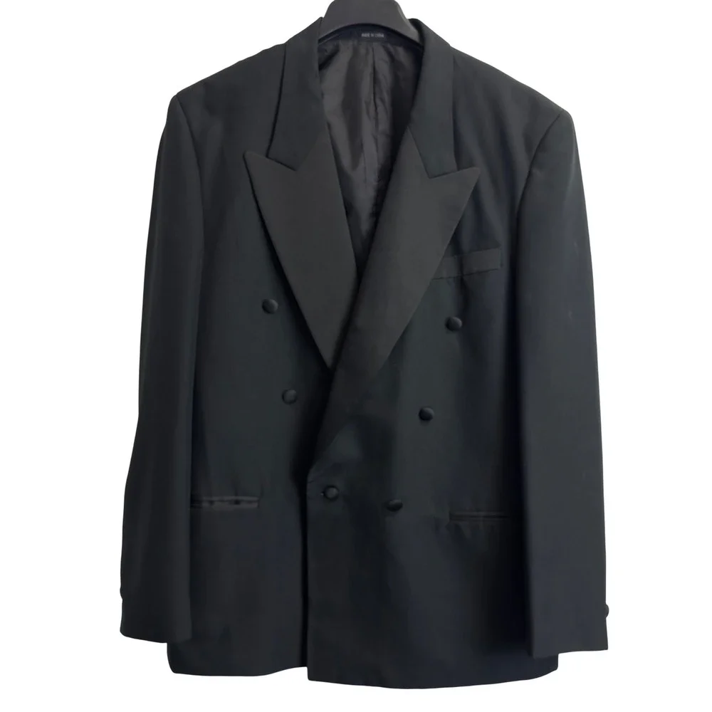 Dino Divinci Mens 44L Double Breasted Tuxedo Jacket Satin Peak Lapel‎ Blazer